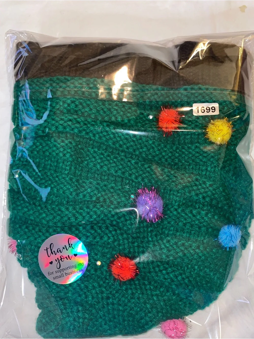 Kids Green Knit Light-up Hat with Colorful Pom Accents